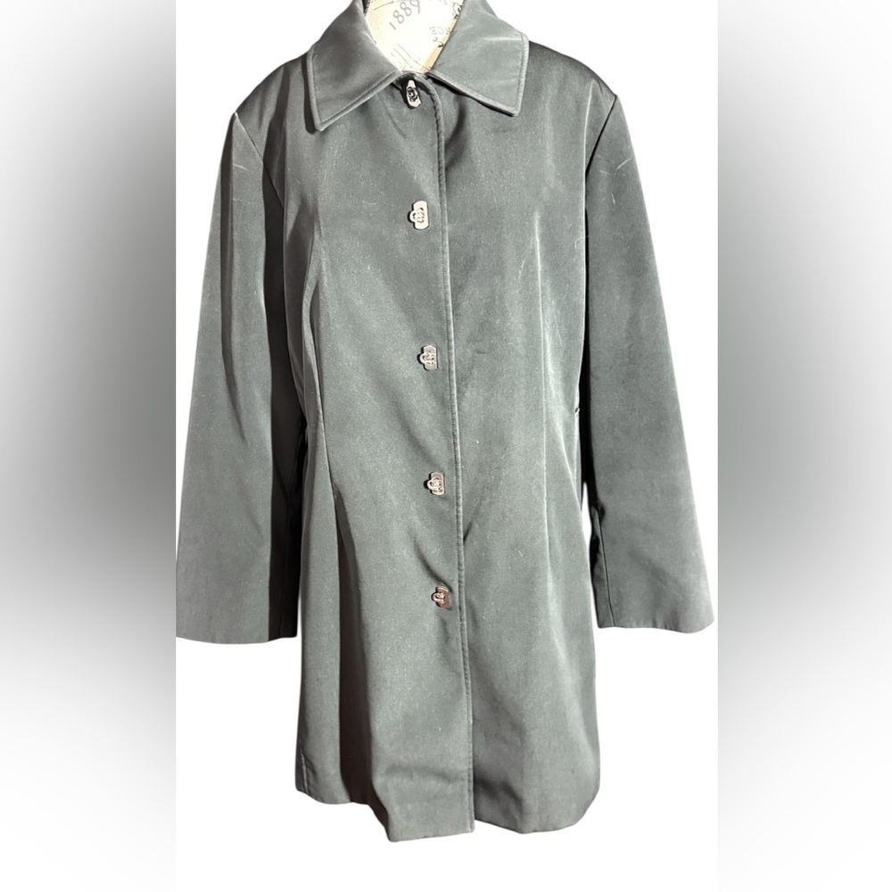 Anne Klein Trench Coat Overcoat Womens Size  1X Toggle Close Black